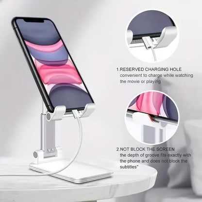 Cell Phone Folding Stand for Desk, Foldable Cell Phone Holder Mobile Stand Phone Dock, Multi-Angle Universal Adjustable Tablet Holder Compatible with Most Cellphone and Tablet(White)
