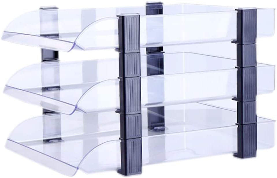 2/4/6 Tier Paper Organizer Letter Tray, Clear Acrylic Layer Stackable Paper Sorter, Plastic A4 Office File Folder Holder for for Desk Accessories, Notes, Pens, File, Document (Clear, 4 Tier)