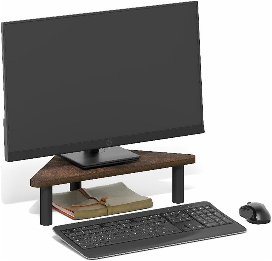 Furinno Turn-N-Tube Corner Monitor Riser Stand with Stainless Steel Tubes, Americano