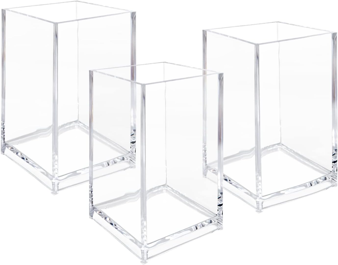 Newkita 3 Pack Clear Acrylic Cosmetic Pencil Pen Holder Cup, Clear Makeup Brush Holder, Desk Acrylic Brushes Storage