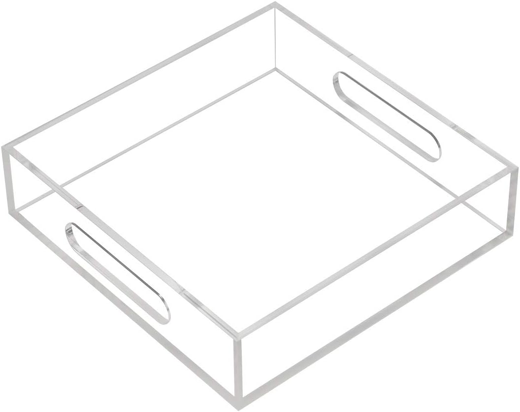 KEVLANG Clear Sturdy Acrylic Serving Tray with Handles-12x16Inch-Serving Coffee,Appetizer,Breakfast,Butler-Kitchen Countertop -Makeup Drawer Organizer-Vanity Table -Ottoman