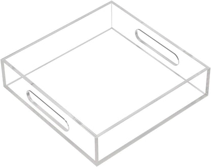 KEVLANG Clear Sturdy Acrylic Serving Tray with Handles-12x16Inch-Serving Coffee,Appetizer,Breakfast,Butler-Kitchen Countertop -Makeup Drawer Organizer-Vanity Table -Ottoman