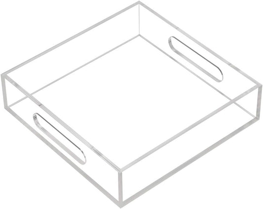 KEVLANG Clear Sturdy Acrylic Serving Tray with Handles-12x16Inch-Serving Coffee,Appetizer,Breakfast,Butler-Kitchen Countertop -Makeup Drawer Organizer-Vanity Table -Ottoman