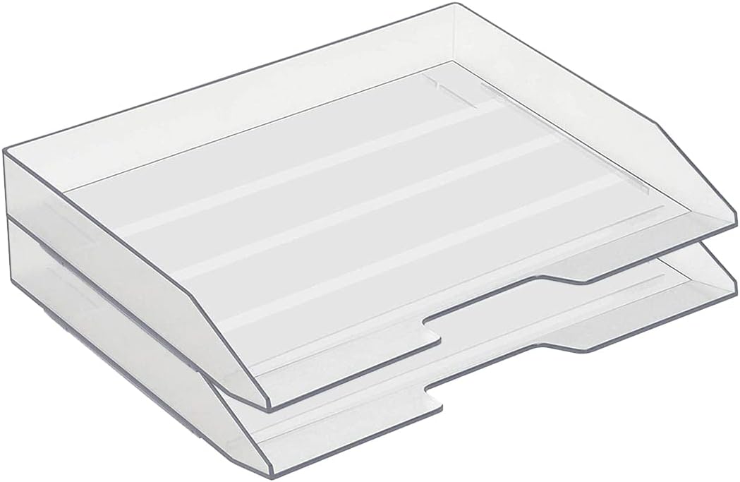 Acrimet 2 Tier Paper Organizer Letter Tray – Plastic Stackable Desk File Organizer, Side Load Paper Sorter for Letter/A4 Office File Folder Holder – Clear Crystal