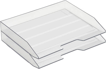 Acrimet 2 Tier Paper Organizer Letter Tray – Plastic Stackable Desk File Organizer, Side Load Paper Sorter for Letter/A4 Office File Folder Holder – Clear Crystal