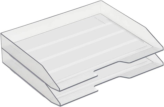 Acrimet 2 Tier Paper Organizer Letter Tray – Plastic Stackable Desk File Organizer, Side Load Paper Sorter for Letter/A4 Office File Folder Holder – Clear Crystal