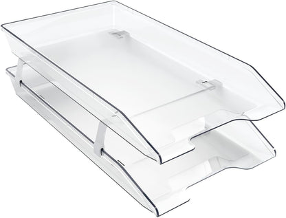 Acrimet 2-Tier Legal Size Paper Tray Organizer, Made in USA, Plastic Desk File Organizer, Front-Load Document Tray for Office, Home & School, Clear Crystal