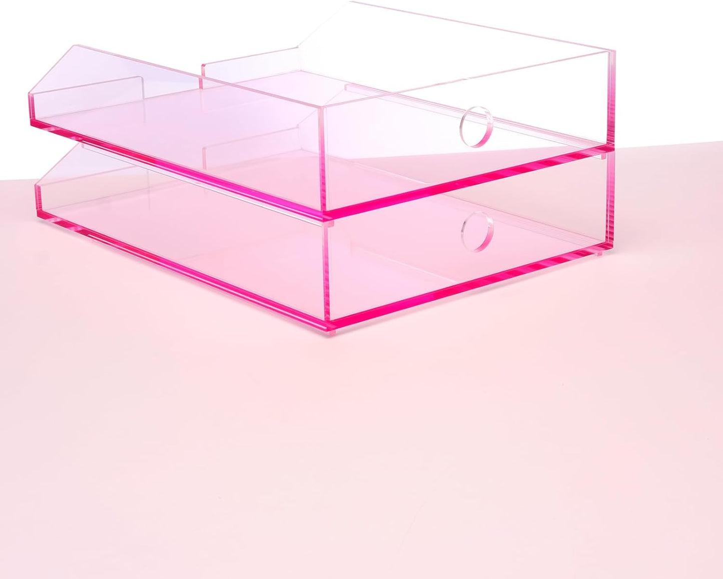 (2pcs Pack) Stackable Pink Acrylic Paper Trays, Desk File Organizer, A4 Paper Holder, Letter Tray