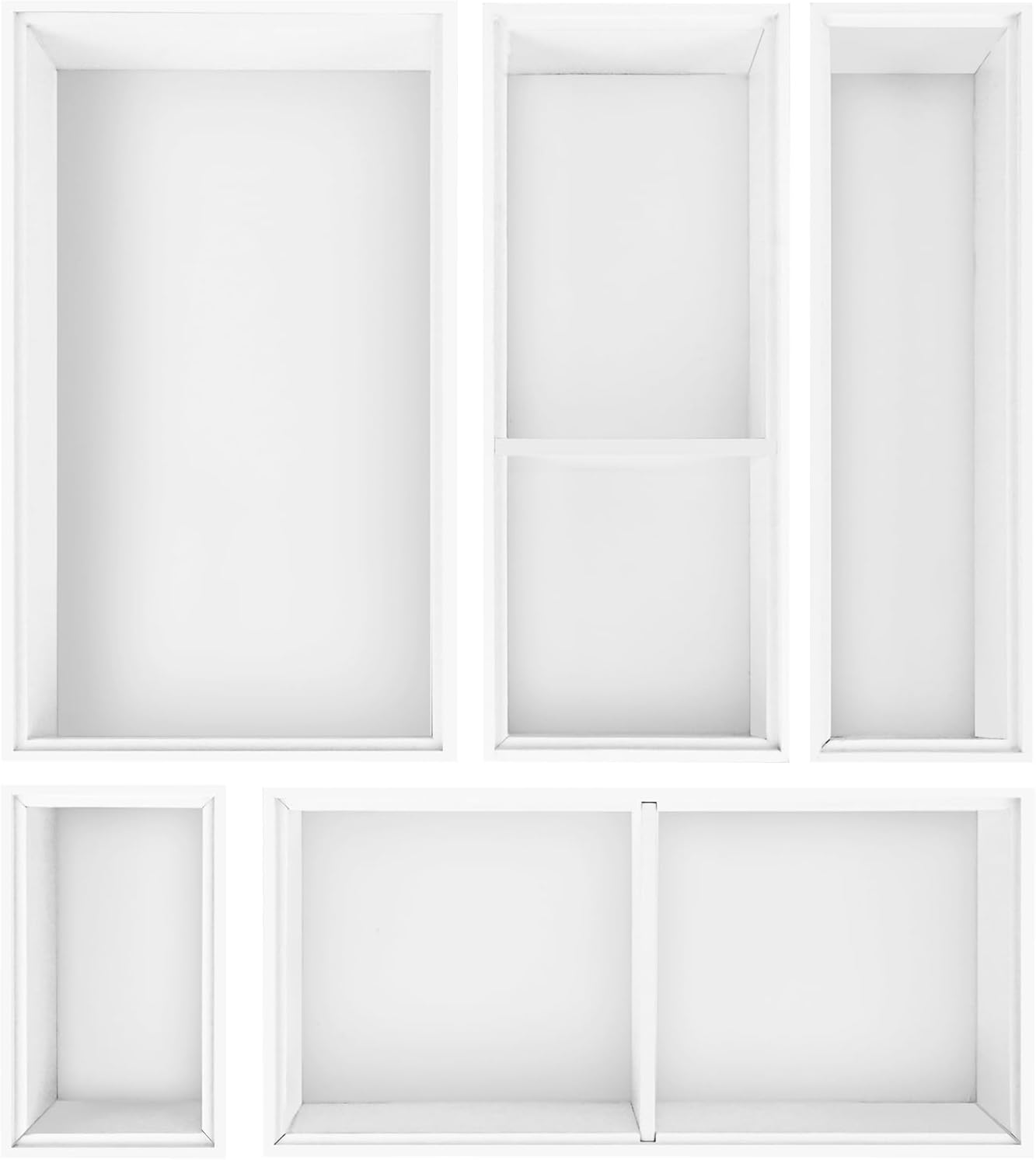 Bamboo Drawer Organizer,5 PCS White Bathroom Tray&Desk Organizers and Storage,Cabinet Divider With Removable Silverware Organization for Kitchen,Utensils,Junk,Office,Makeup