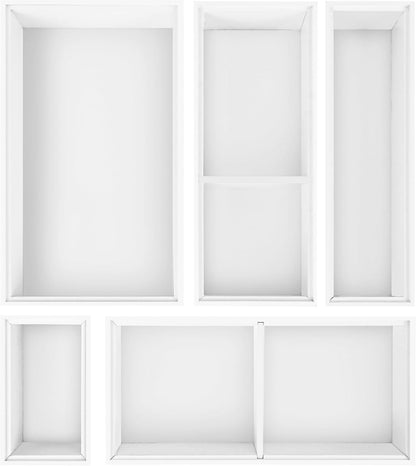 Bamboo Drawer Organizer,5 PCS White Bathroom Tray&Desk Organizers and Storage,Cabinet Divider With Removable Silverware Organization for Kitchen,Utensils,Junk,Office,Makeup