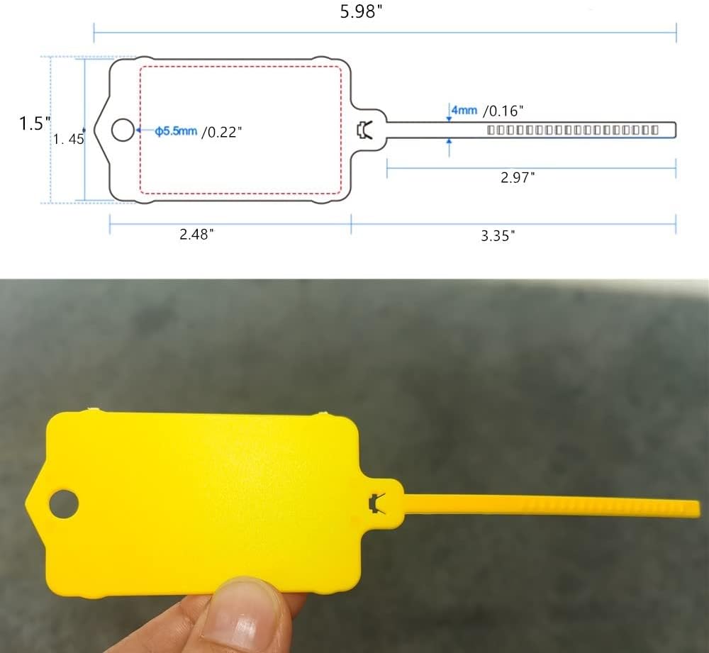100pcs Reusable Blank Plastic Tags Ties Key Tags 1.45"*2.48" Serrated Tension Sealing Strap with Large Label Plastic Tie Mark Label Waterproof Hang Sign Write on Tag (Red, 100pcs)