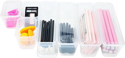 Best Kept 6 Bin Pack, Long Home Organizer Storage Boxes with Lids, Translucent Clear