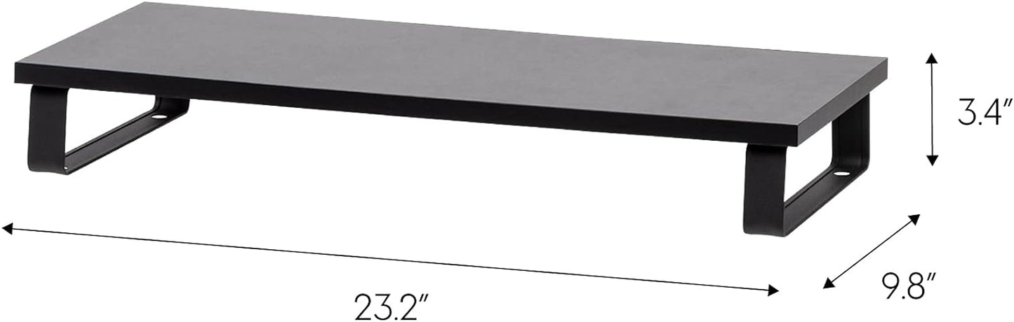 IRIS USA 1-Tier Multi-Purpose Modern PC Monitor Organizer Stand with Metal Legs, Ergonomic Desktop and Countertop Riser for Computer Laptop TV Kitchen Pantry and Closet Organization, Black