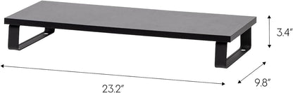 IRIS USA 1-Tier Multi-Purpose Modern PC Monitor Organizer Stand with Metal Legs, Ergonomic Desktop and Countertop Riser for Computer Laptop TV Kitchen Pantry and Closet Organization, Black