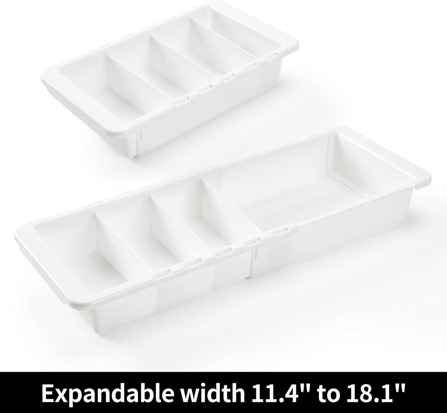 Plastic Drawers Organizer for Office Bathroom Bedroom Kitchen Desk - 1 Layers More White Storage Tray - Expandable 11.4-18.1 Inches (SHALLOW 1")
