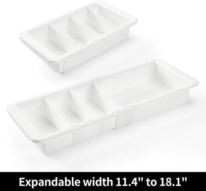 Plastic Drawers Organizer for Office Bathroom Bedroom Kitchen Desk - 1 Layers More White Storage Tray - Expandable 11.4-18.1 Inches (SHALLOW 1")