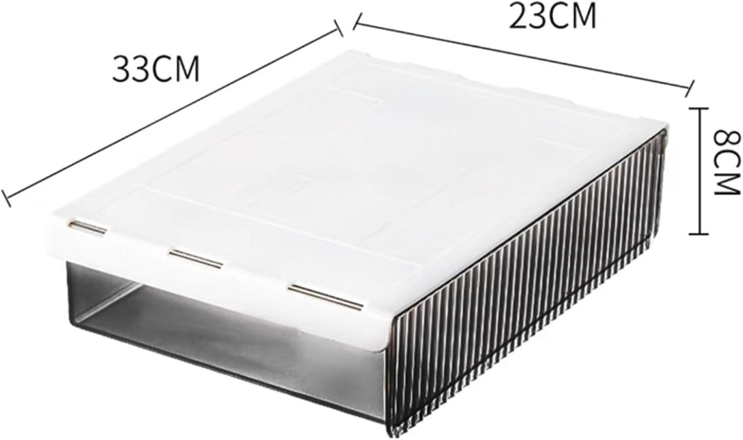 Under Desk Organizer - Stick On Fluted Translucent Desk Drawer Attachment, Slide Out Under Desk Storage for Office & Home (WHITE, SMALL)