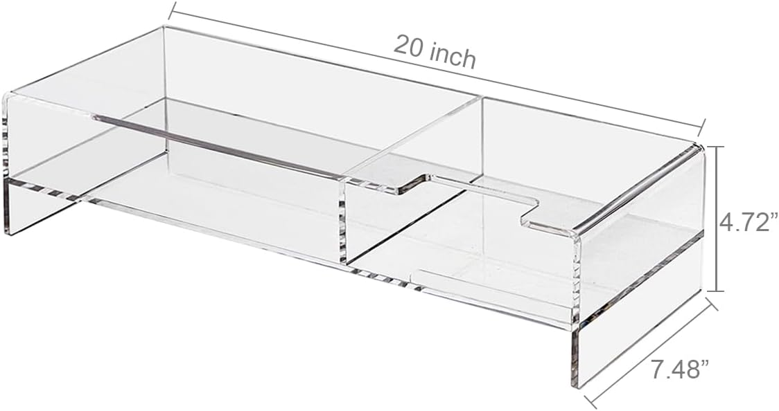 pbf PHOTO BOOTH FRAMES Clear Acrylic Monitor Stand Riser, Computer Screen Desktop Organizer, Ergonomic Display Shelf (Clear)