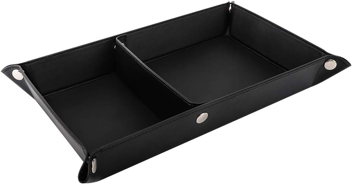 Luxspire Valet tray, PU Leather Tray, Catchall Tray, Men Women Jewelry Key Tray, Desk Storage Plate for Key Coin Phone Jewelry Wallet, Medium Size - Black