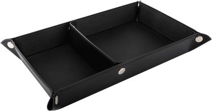 Luxspire Valet tray, PU Leather Tray, Catchall Tray, Men Women Jewelry Key Tray, Desk Storage Plate for Key Coin Phone Jewelry Wallet, Medium Size - Black