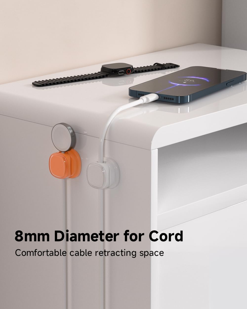 9 Pack Cord Organizer, Spring Cable Management, Adhesive Cute Cable Holder Clips, Phone Charger Wire Keeper for Desk Nightstand Car Office (9-Pack White_Orange_Blue)
