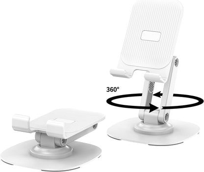 360° Rotating Cell Phone Stand for Desk, Adjustable & Foldable Phone Holder, Aluminum Desktop Phone Stand with Anti-Slip Base, Compatible with iPhone, iPad, Android Phones, K69-Black