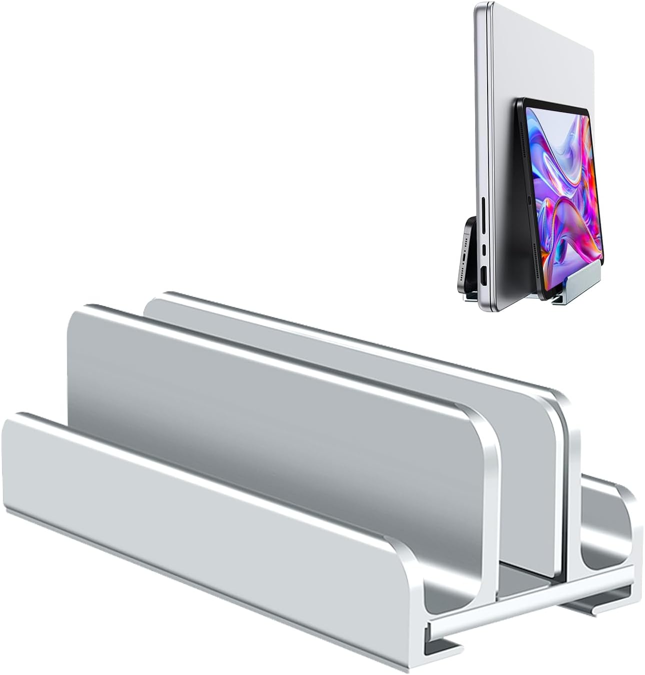 Aluminum Vertical Laptop Stand Holder for Desk Compatible with MacBook Pro, MacBook Air, Dell, HP, Lenovo, Up to 17.3 inches, Silver