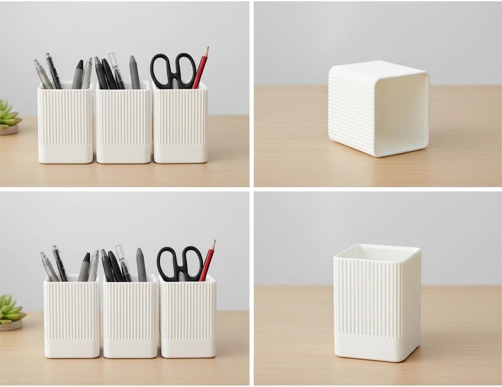 3 Pack Aesthetic Pen Holder for Desk-Sturdy Plastic Pencil Holder - Stylish Makeup Brushes Cup for Women Girls - Cute and Functional Desk Organizer for Office Supplies - Modern Office Decor Pen Cup