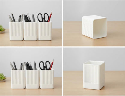 3 Pack Aesthetic Pen Holder for Desk-Sturdy Plastic Pencil Holder - Stylish Makeup Brushes Cup for Women Girls - Cute and Functional Desk Organizer for Office Supplies - Modern Office Decor Pen Cup