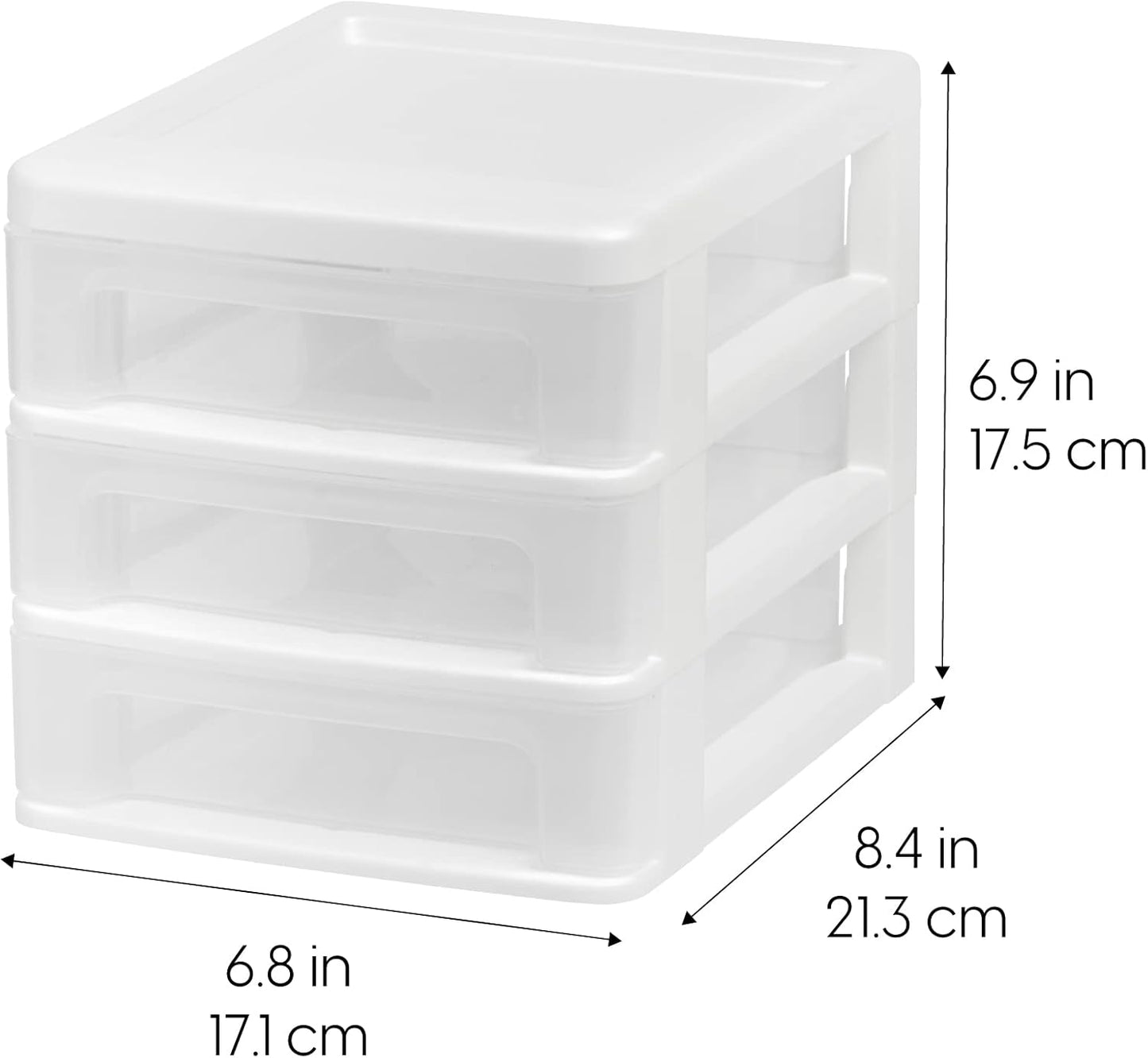 IRIS USA Plastic Stacking Desk Top 3-Drawer Storage Organizer, 2-Pack, for Makeup Vanity Nail Polish Bathroom Stationery Art Craft Supplies Kitchen Office Garage and Small Organization, Small, Black