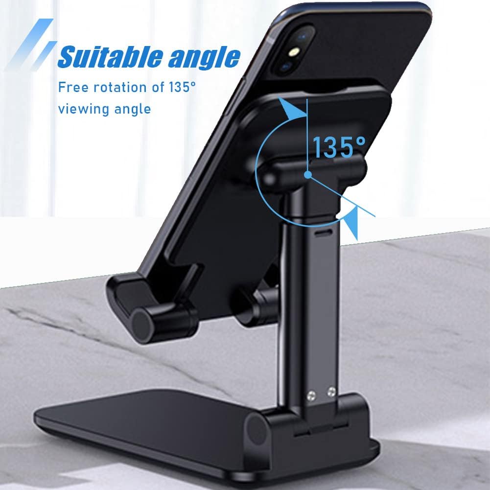 Phone Stand for Desk, 2 Pack MT-6 Desk Cellphone Holder for Office Universal Smart Foldable & Height Adjustable Compatible Under 8” Device, Black