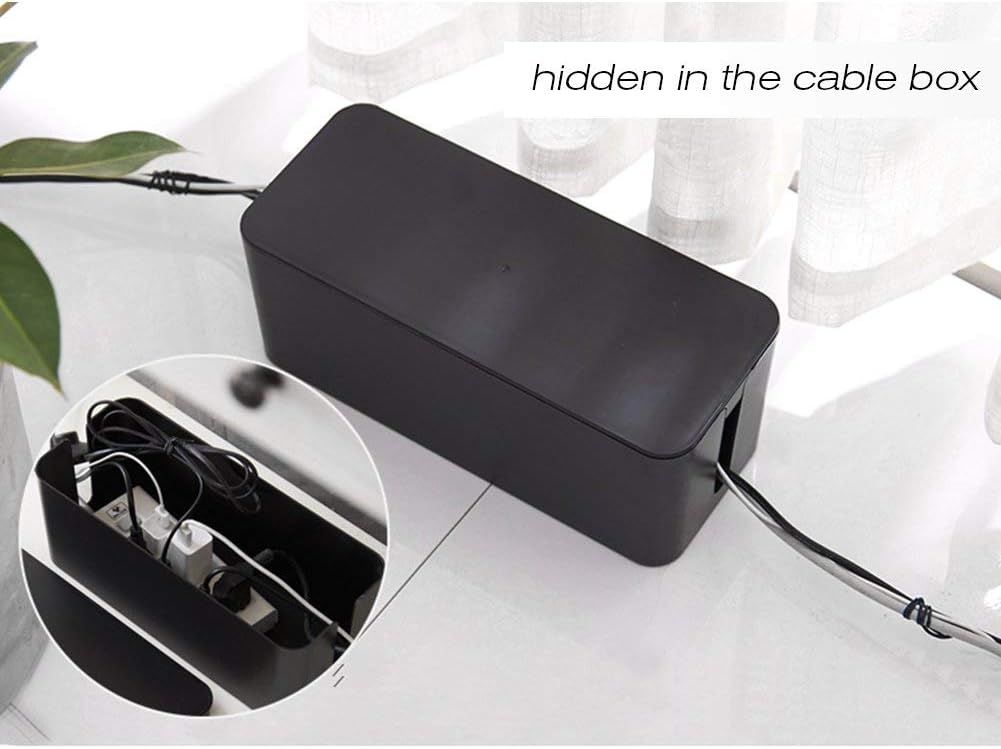 Cable Management Box Organizer, Pack of 2 Wire Concealer to Cover Hide Surge Protector & Power Strip on Desk Floor, with 5 Cord Fastening Tapes for Office, Home, Kitchen (Ice White)