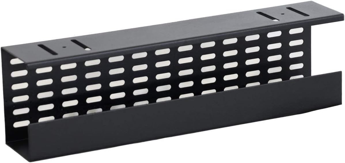 AEONS Under Desk Cable Management Tray Kit - Horizontal Adjustable up to 41” Removable C Clamp Mount Reversible Computer Cord Raceway and Modesty Panel for Large Table, Black