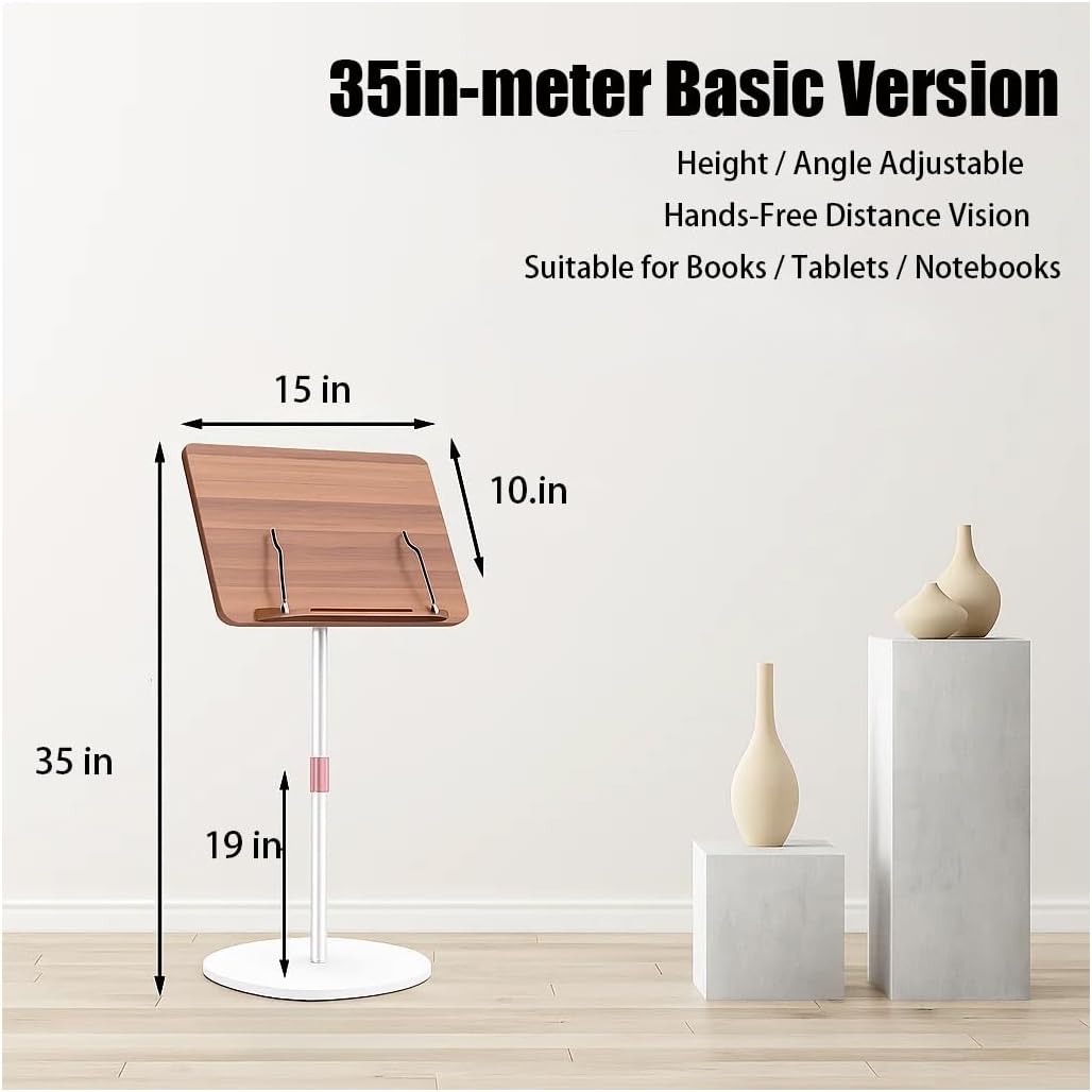 Bamboo Book Stand with Page Clips - Adjustable Holder for Cookbooks/Textbooks, Stable Lightweight Portable Reading Desk (Natural Bamboo)