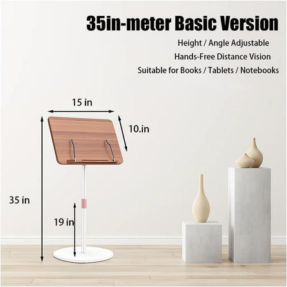 Bamboo Book Stand with Page Clips - Adjustable Holder for Cookbooks/Textbooks, Stable Lightweight Portable Reading Desk (Natural Bamboo)