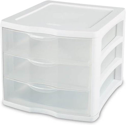 Sterilite ClearView Compact Stacking 3 Drawer Storage Organizer System for Crafting Supplies, Home Office, or Dorm Room, (20 Pack)