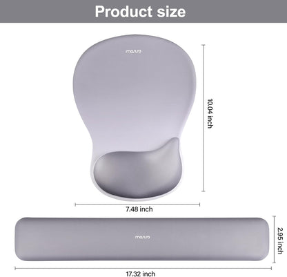 MOSISO Wrist Rest Support for Mouse Pad&Keyboard Set, Ergonomic Mousepad with Concave Curved Memory Foam, Non-Slip Base Pain Relief Comfortable Rectangular Easy Typing Pad for Home/Office, Brown