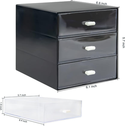 Desk Organizer with Drawer, Desk Storage Box, Plastic Office Stationery Supplies Organizers, Desktop Organizer for Office School Home (4 drawer, Black)