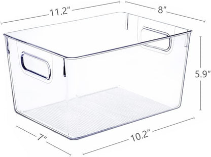 SKTEET Set of 8 Clear Plastic Storage Bins, 4 Large and 4 Small Stackable Storage Containers for Pantry Organization and Kitchen Storage Bins,Home Edit and Cabinet Organizers