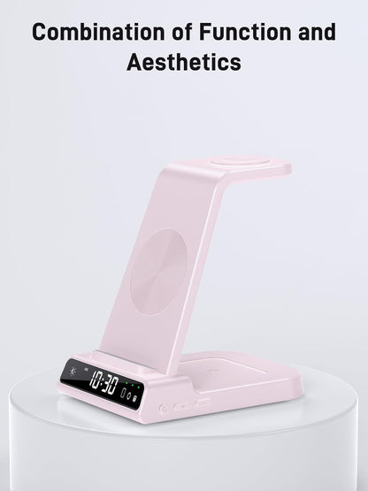 Wireless Charger for Samsung Charging Station: 3 in 1 Android Charging Stand with Dimmable Clock - Nightstand Organizer for Galaxy S25 Ultra, Galaxy Watch 8 7 6 5 4, Galaxy Buds, Space-Saving Charger