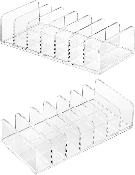 Acrylic Cash Tray 7 Slots File Organizer for Desk Clear Mail Holder Eyeshadow Makeup Palette Cosmetic Tray Vertical Letter Sorter for Desktop, Bill, Document, Notebook