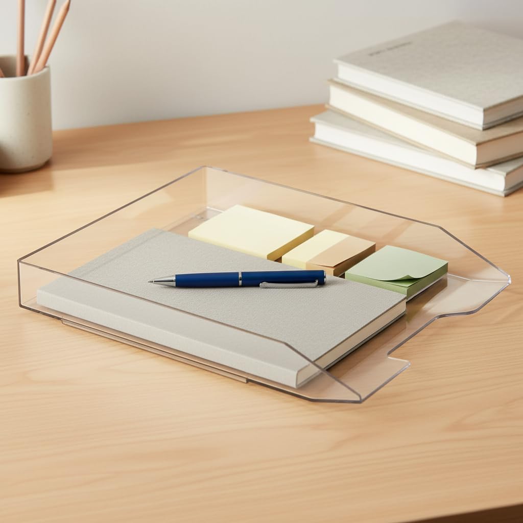 Acrimet Stackable Letter Tray Front Load, Letter Size, Stacking Document Desk Office Paper Organizer, Plastic, Clear Crystal Color, 1 Unit