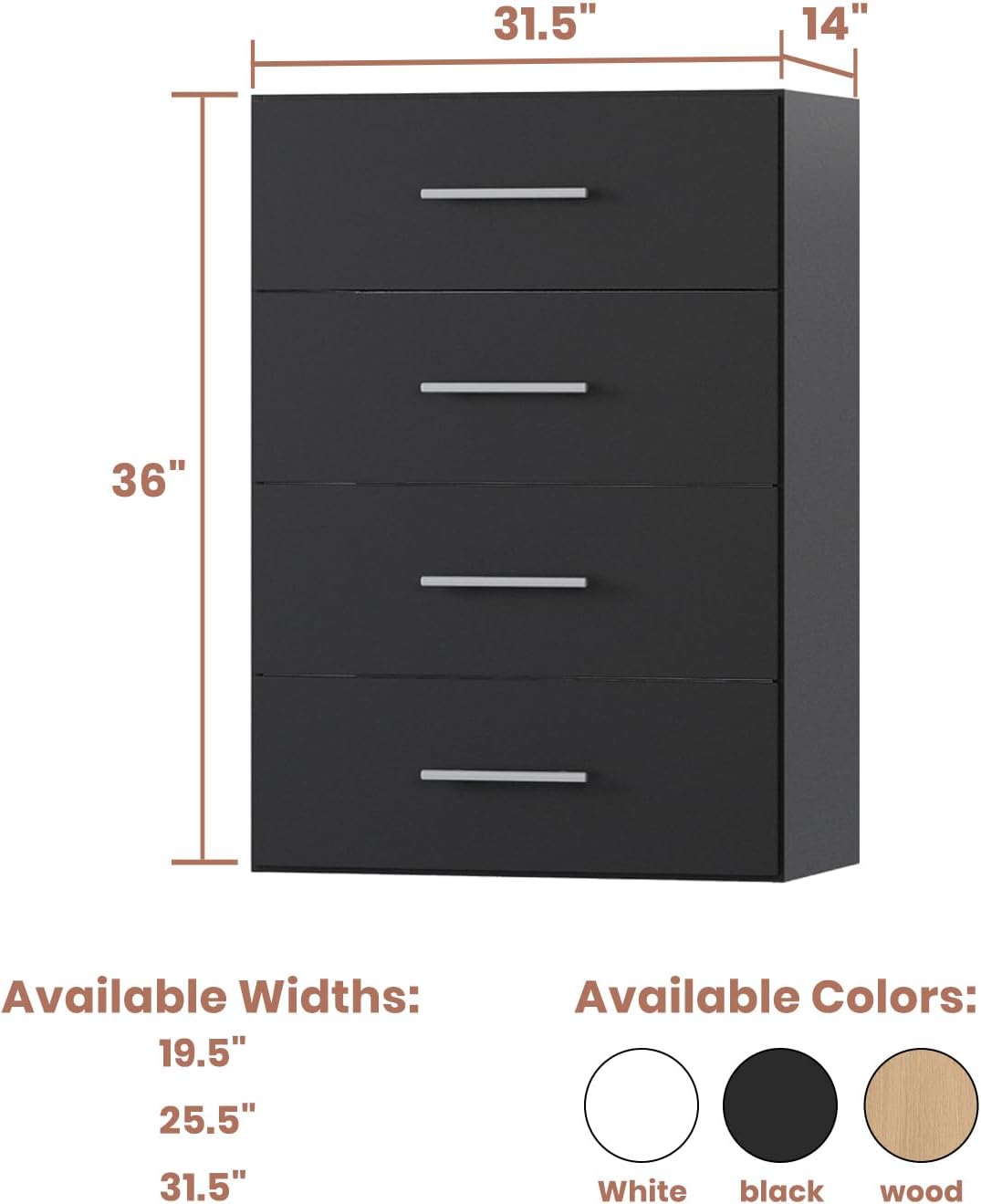 4-Drawer Stackable Storage Organizer Unit for Closet, Modular Wood Closet Storage Bins with Drawers, Closet She-lf Organizer Basket for Hanging Clothes, Wood, 25.5"W