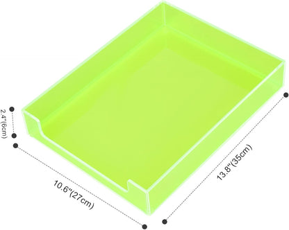 Paper Tray Acrylic File Organizer for Desk Letter Tray Desk Organizer Document Holder Sorter Storage for A4 Office Supplies Magazines, 13.8x10.6x2.4 Inches, Neon Pink