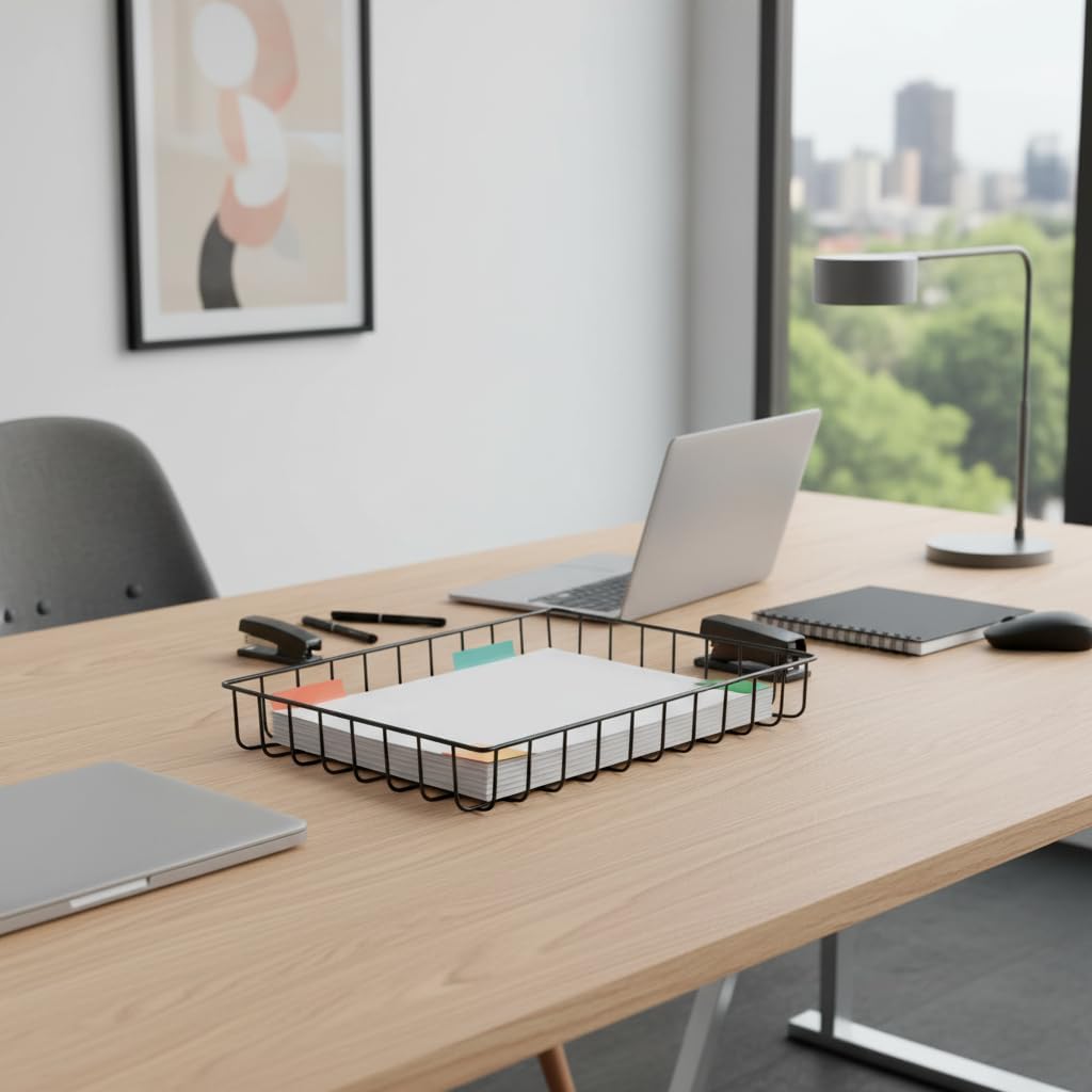 Rose Gold File Organizer for Desk Letter Size Desk Paper Organizer Trays Large Capacity Metal File Organizer Paper Tray Wire Basket Bins for Office Desktop,12.5" x 9.4" x 1.9"