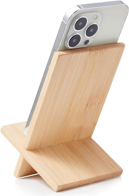 Bamboo Cell Phone Stand with Charging Hole, Detachable Wood Mobile Phone Holder for Desk Tablet Stand Wooden Desktop Dock Cradle for iPhone iPad Samsung and All Smartphones