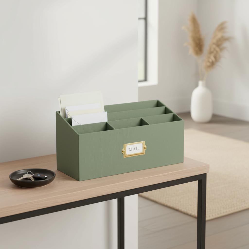 KIBAGA Stylish Linen Mail Organizer for Your Countertop – Easily Organizes Pens, Mail & More in Spacious Compartments on Any Desktop – The Perfect Desk Sorter for Paper & Office Essentials