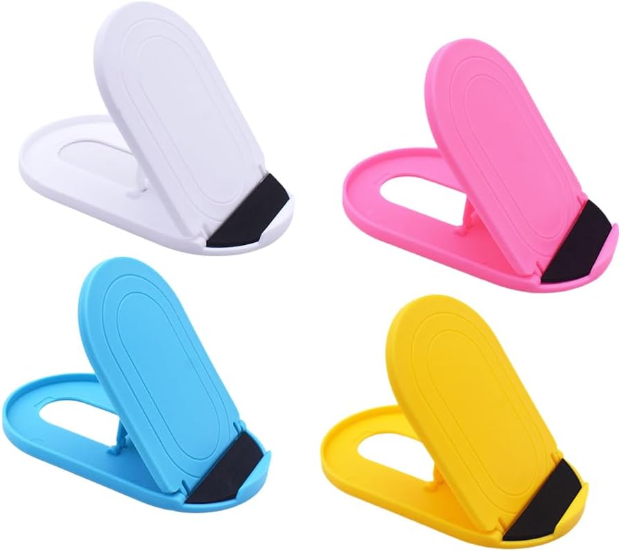 Cell Phone Stand Holder Hand Free Adjustable Multi-Angle Universal Tablet Stand Portable Adjustable Foldable Pocket Size Desk Desktop iPhone All Smartphones 4 Pack (Blue Yellow Pink White)