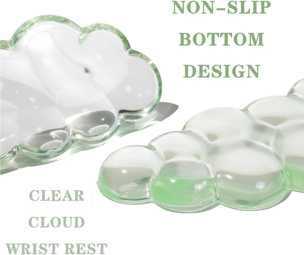Clear Gel Wrist Rest for Keyboard and Mouse, Green Silicone Mouse Wrist Rest Set, Cute Ergonomic Wrist Rest for Keyboard 60%/75%(Green)