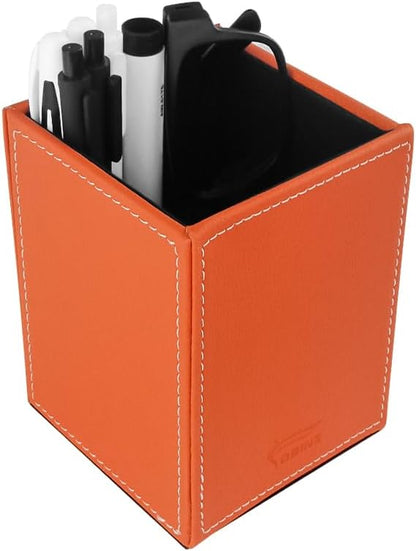 Leather Pen Holder, Brown Pencil Holder, Desktop Elegant Pen Holder for Desk, Stationery Organizer for School Office Home Dorm (3.3" x 3.3" x 4", Brown)